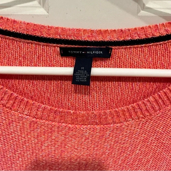 Tommy Hilfiger Pink Orange Gradient Colorblock Cotton Crew Neck Sweater Medium - Picture 3 of 7